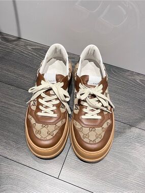 Gucci Brown & Cream GG Canvas Low-Top Sneakers